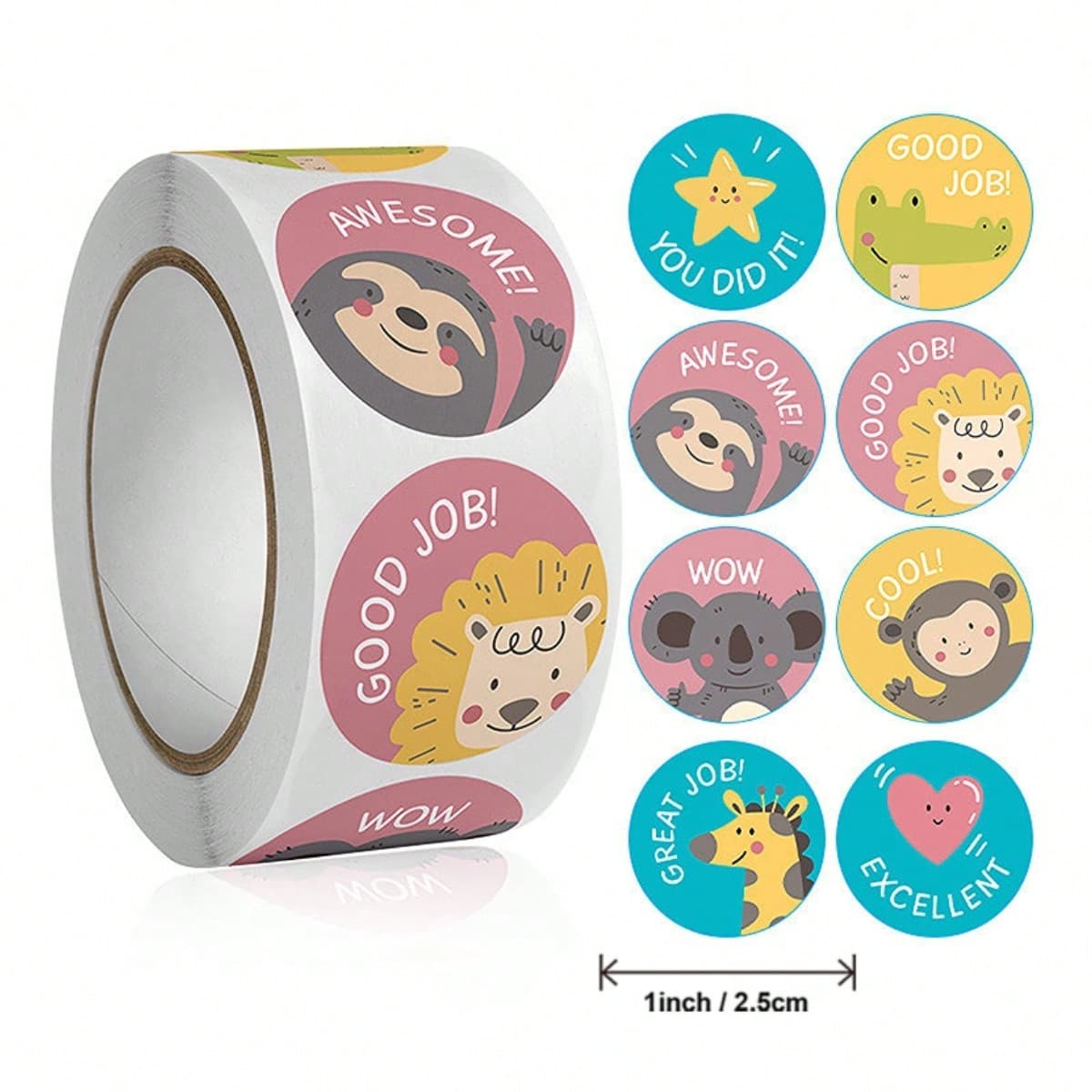 500 Pièces/rouleau Autocollants D'encouragement Pour Enfants De Dessin Animé, Étiquette Ronde Mignonne, Marque-page, Note Autocollante,